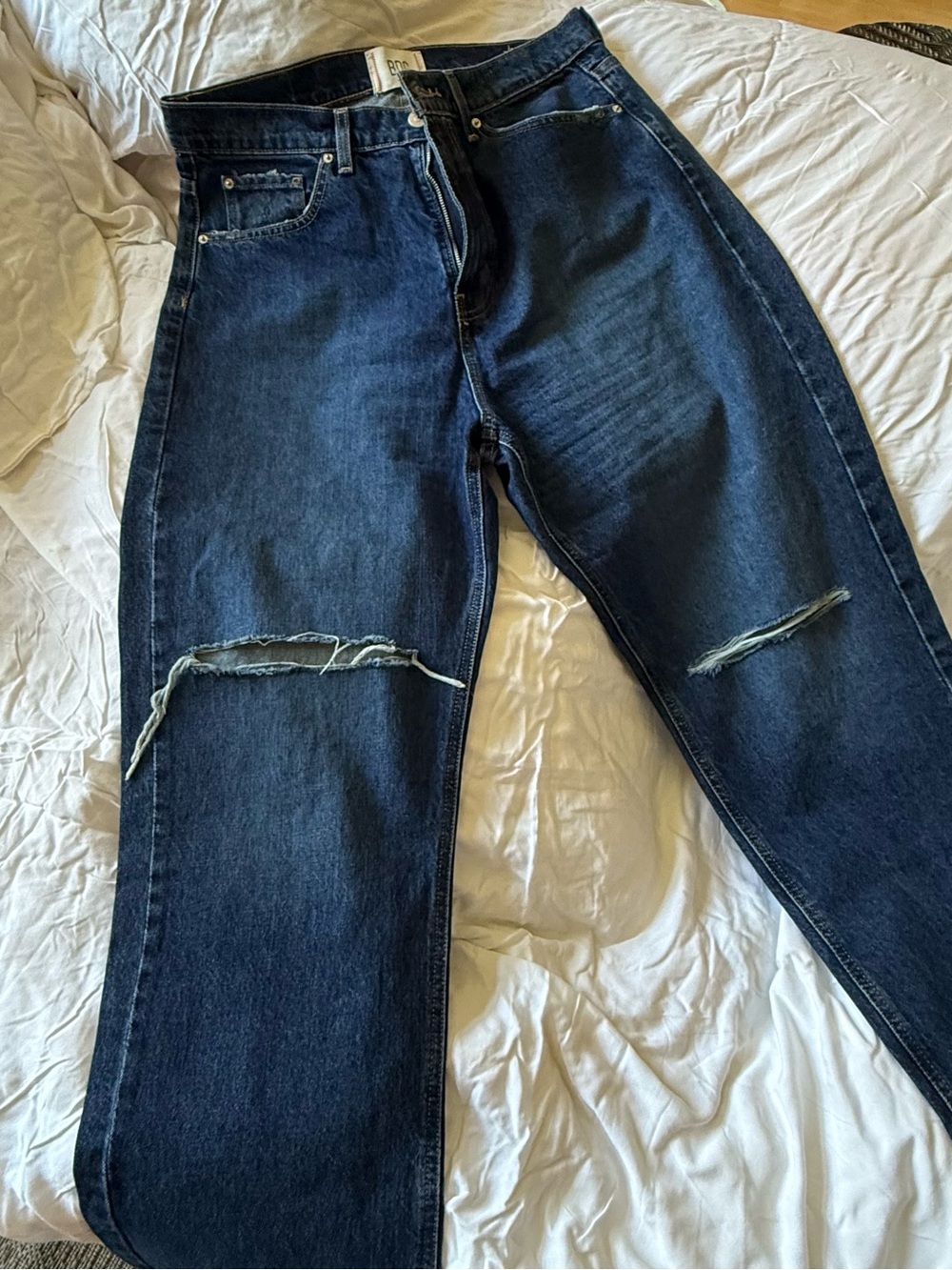 BDG Woman’s Flair Leg Deep Blue Relaxed Denim Jeans with Contrast Stitching